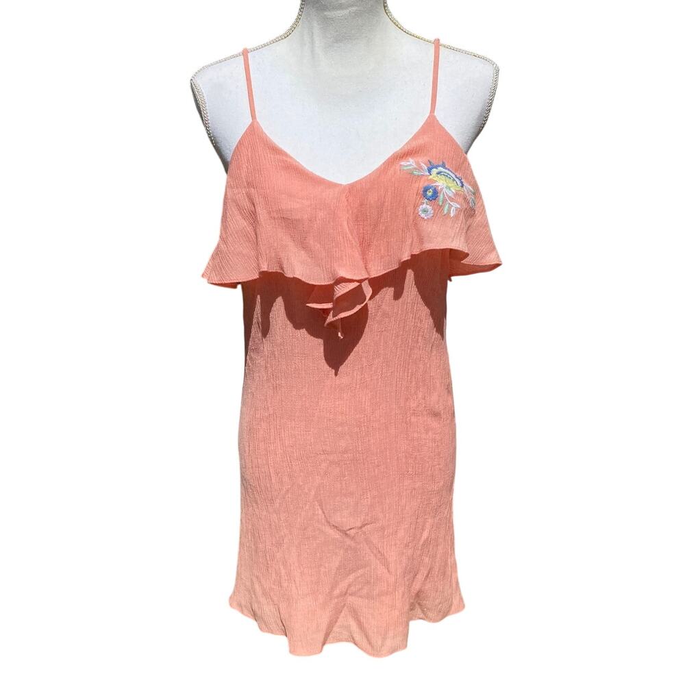 Floral Embroidered Prairie Collar Beach Coastal Pink Dress Sml Chiffon Sun Dress
